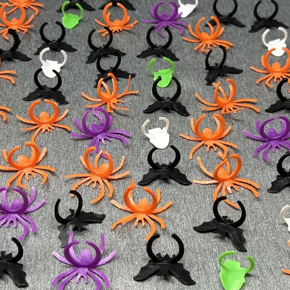 50+ Assorted Halloween Rings Spiders Bats Skulls Zombies Kids Bulk Party Favors